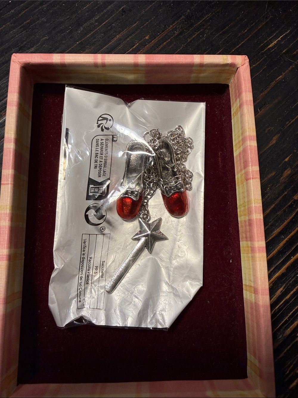 Wizard of Oz’s Dorothy’s red slippers and wand Necklace